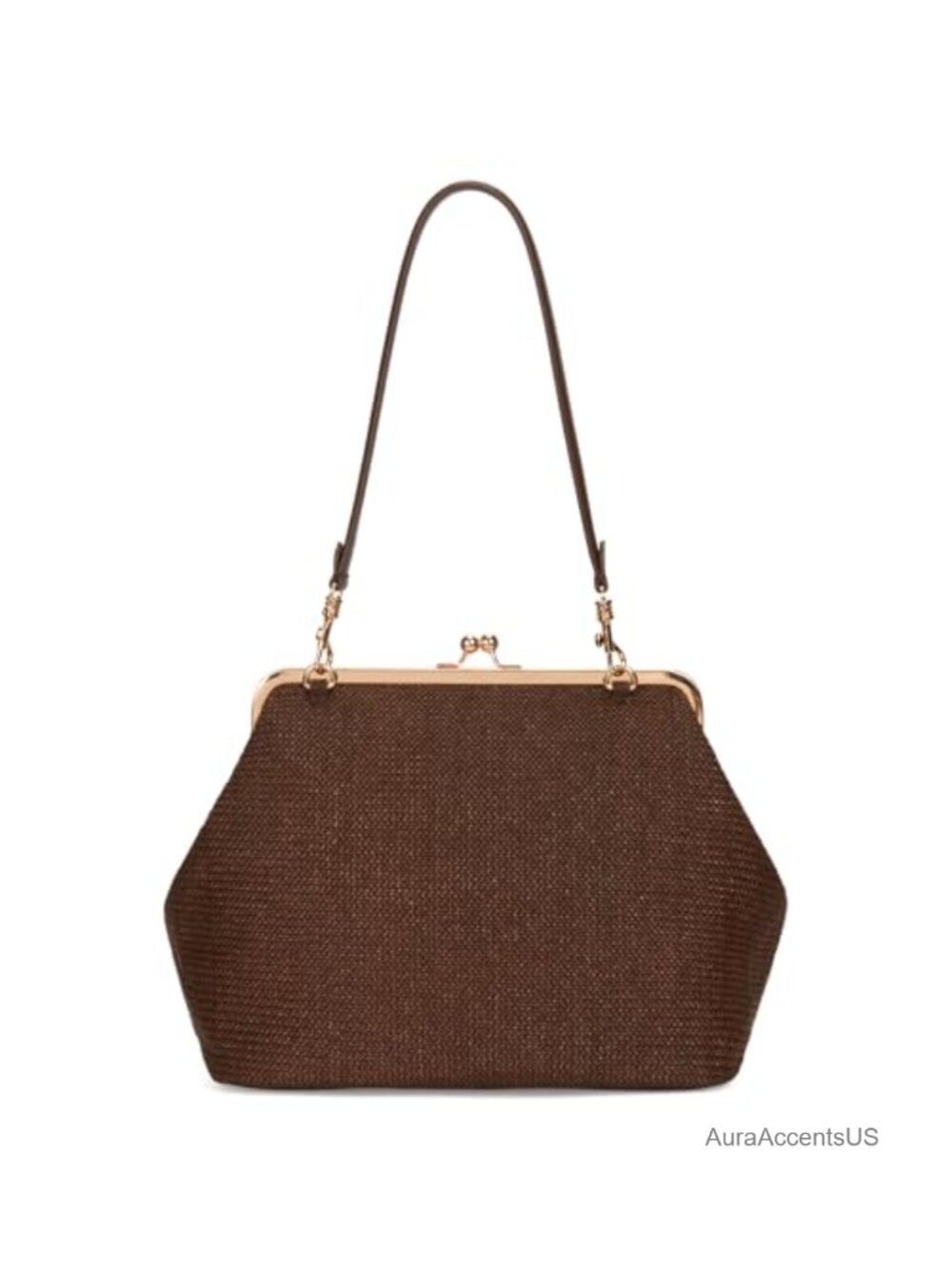 Straw Kiss Lock Bag - Large Tote Clutch Purse with Top Handle & Shoulder Strap